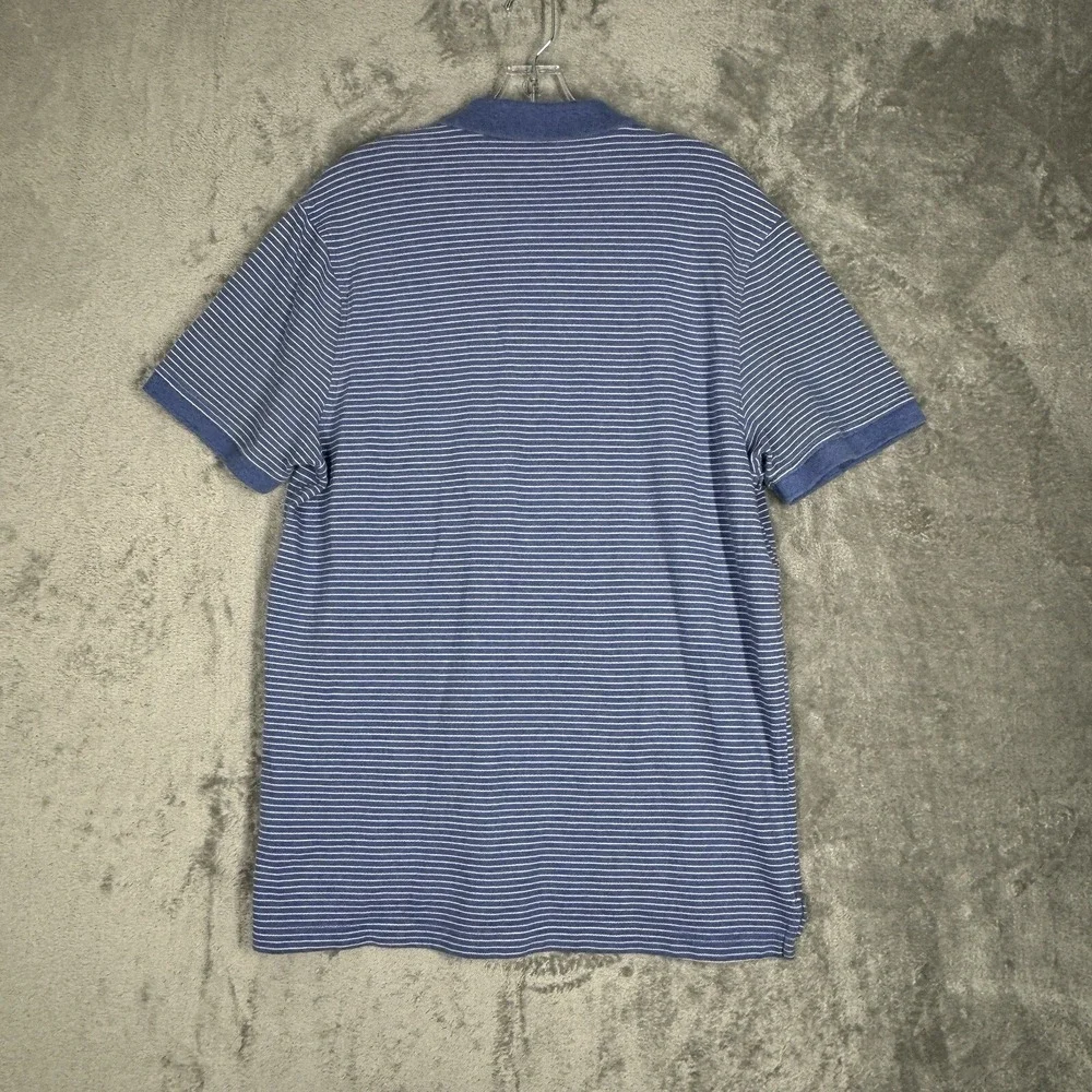J.Crew Polo Shirt Mens Large Blue Striped Stretch Pique Pocket Short Sleeve‎ Top